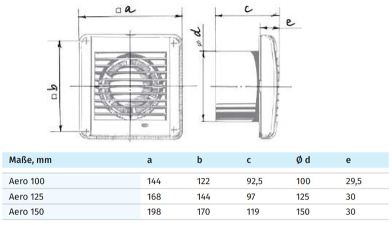 Maße Aero / Aero Still von Blauberg Ventilatoren