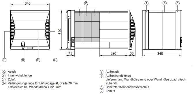 Lüftungsgerät Vitovent 200-D HR-B55 von Viessmann Maßzeichnung